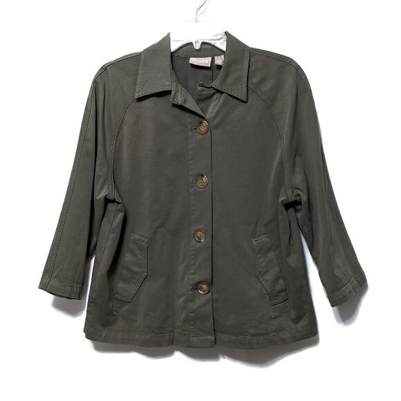CHICO'S Green Chambray Swing Coat M/8 - Picture 1 of 8